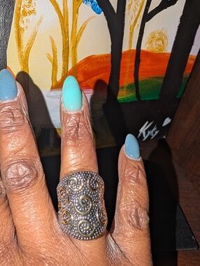 Intricate Scrollwork Silver-Tone Statement Ring - Women Jewelry